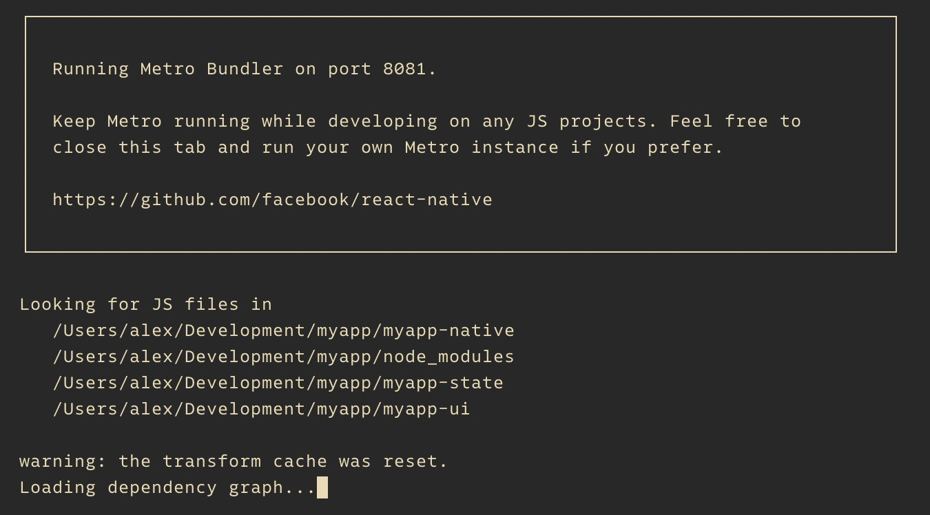 When configured, Metro will print all the directories it scans for modules, which now include the root + our other workspaces.